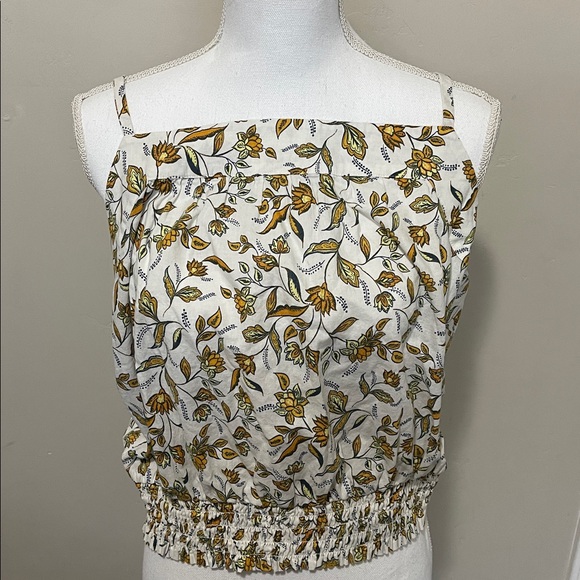 LOFT Tops - Loft Floral Tank Rushed banded Cotton botton Top Large